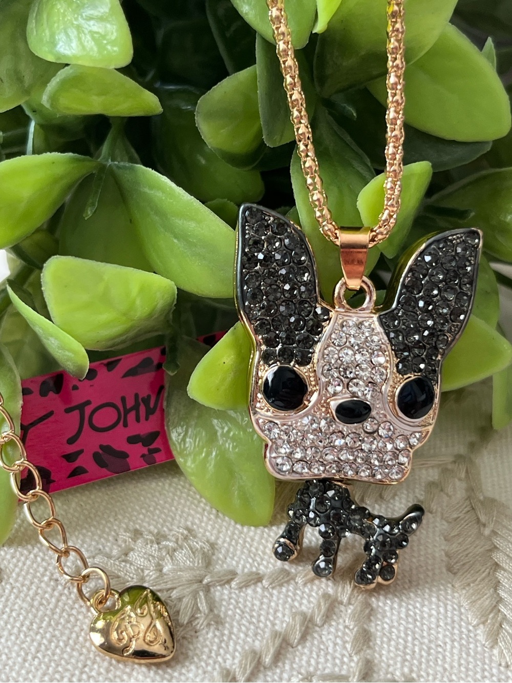 Betsey Johnson Black & White Dog Pendant Necklace ~New~